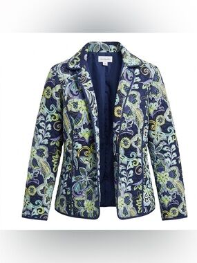 RQT Quilted Paisley Jacket Blue Green Lightweight‎ Coat Boho Coastal-Medium
